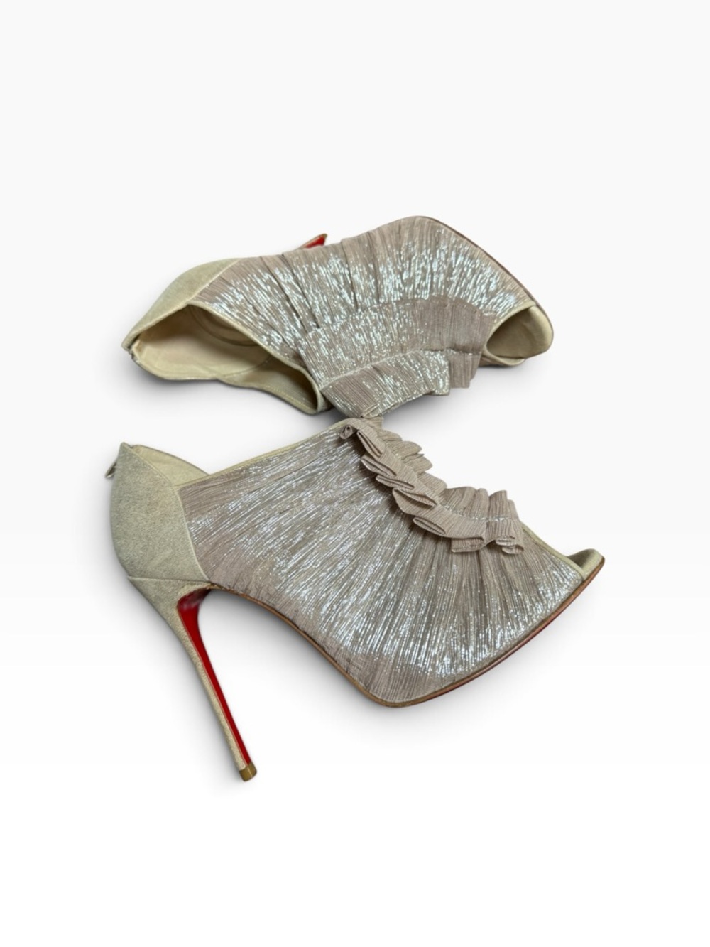 Christian Louboutin Canon Gold Lamé Suede Peep Toe Booties Pumps EU 39 US 9 - Picture 9 of 13